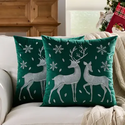 Sorgfältig ausgewählte Rentier-Weihnachtsbaumkissenbezug mit Golddruck, auch grenzübergreifend beliebt, Herbst- und Winter-Schneeflocken-Stickstil-Urlaubsdekokissenbezug.