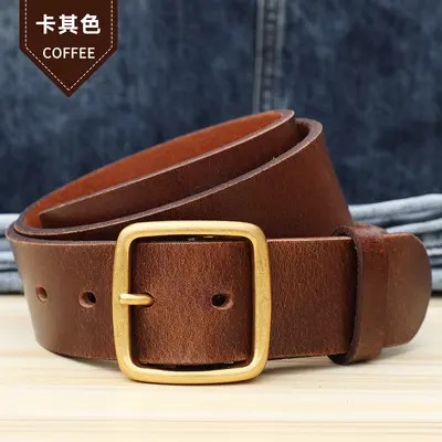 Authentic First Layer Pure Cowhide Belt Paul Men's Cowhide Belt Retro Alloy Genuine Leather Young and Middle-Aged Denim Belt - 7