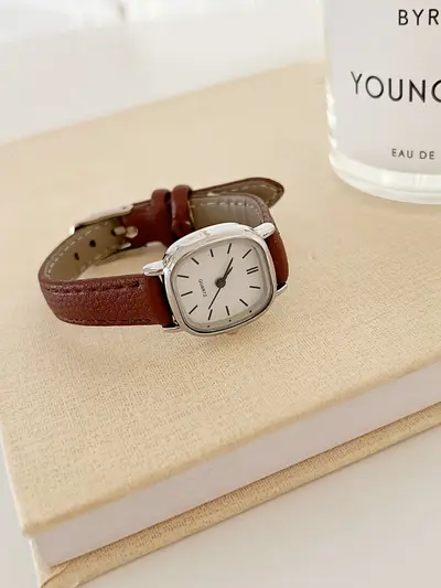 Korean-style quartz watch, leather strap, women's - 13