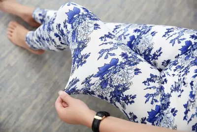 Women's Thin Stretch Leggings Floral Pants, Soft, Plus Size - 8