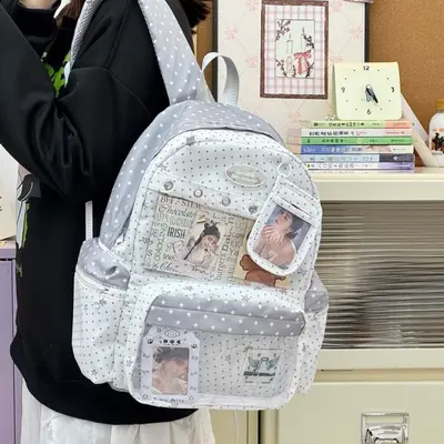 Angel Polka Dot School Backpack, Laptop Compartment, Large Capacity - 2