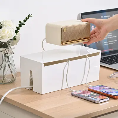 Office Study Desk Cable Organizer Box ABS with Lid Large Capacity Power Cord Storage Box Manufacturer Wholesale