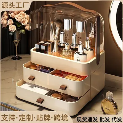 Double-door cosmetics storage box with drawers