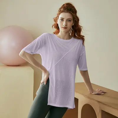 Women's Short Sleeve Yoga and Pilates Top, Summer Running Fitness T-Shirt - 9