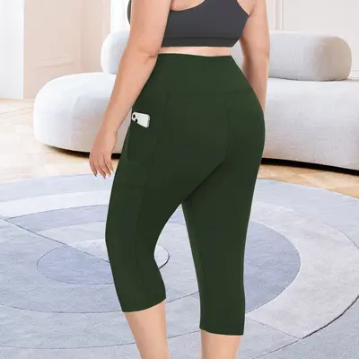 Cepli 7/8 büyük beden yoga taytı, süt ipeki, yüksek bel - 11
