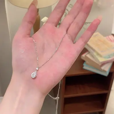 Water drop zircon necklace choker for women - 2