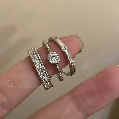 Zirkon Alaşım Açık Halka Kadın İns Niş Tasarım Şık Şıklık Yüzük Basit Soğuk Stil Parmak Halkası