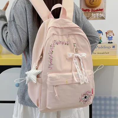 New Cross-Border Casual Trendy Backpack with Floral Design High Appearance Lightweight School Bag Large Capacity Hot-Selling Campus Dual-Strap Backpack