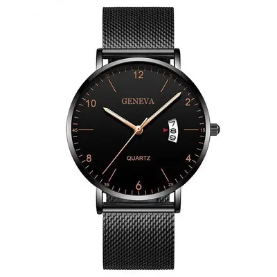 Men's quartz watch, luminous dial, mesh or leather strap - 8