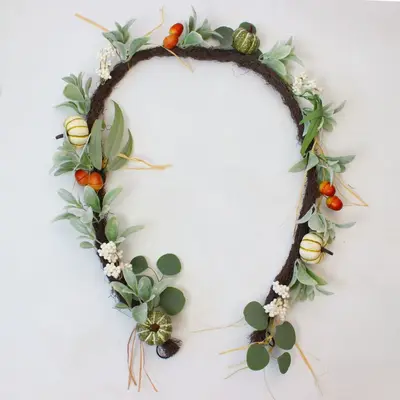 Autumn Thanksgiving Wreath with Pumpkin, Eucalyptus and Acorn Leaves, Rattan Decoration - 11