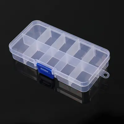 Unterteilte Kunststoff-Schreibtischaufbewahrungsbox 10 15 24 Fächer transparent mit Knöpfen Angelköder-Zubehör Schmuck Kosmetik Verpackungsbox
