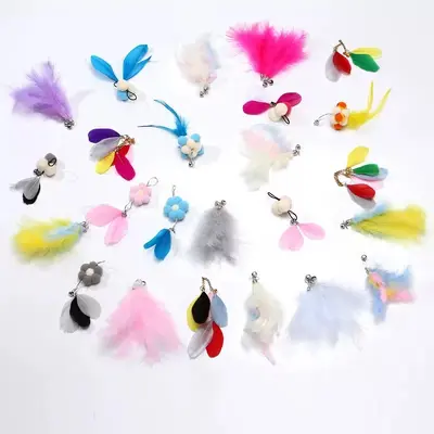 Cat Teaser Wand Toy with Replacement Feather Head and Bell - 1