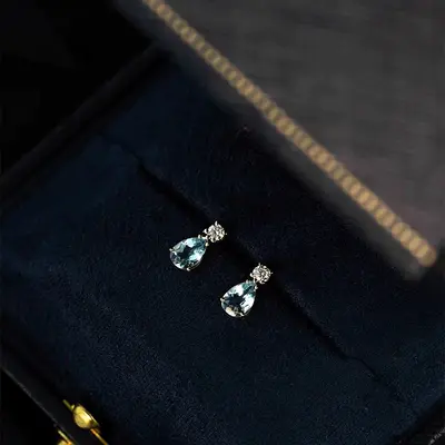 London Blue Topaz 18K gold water drop earrings, S925 sterling silver - 3