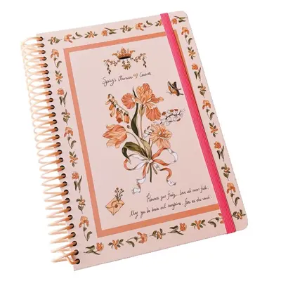 B5 çiçek desenli spiral defter, 150 yaprak, sert kapaklı, kurdeleli