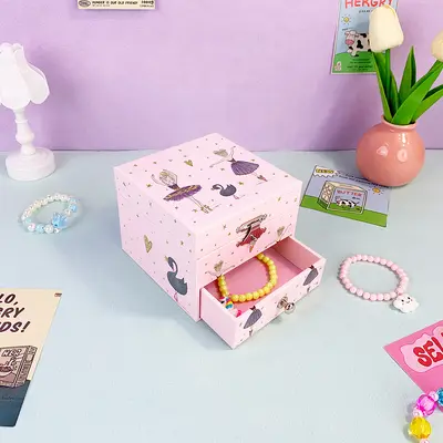 Black Swan Ballerina Drawer Music Box, Small Square Design