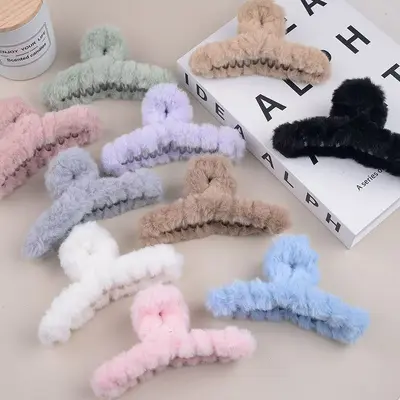 Kadınlar için kalın saçlı, kabarık pençe tokalı, arka saç topuzu için köpekbalığı tokalı, ekstra büyük, sade, çok yönlü moda peluş saç tokası. - 2