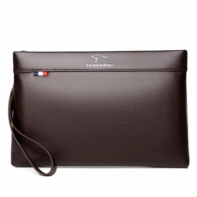 Men's Genuine Leather Clutch, Business Envelope Style, Full-Grain Cowhide - 8