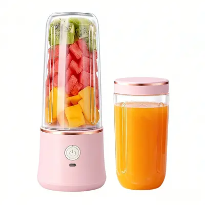 Wiederaufladbares USB-Entsaftungsgerät, Dual-Becher 420ML+420ML Mixer mit Sportdeckel - 8