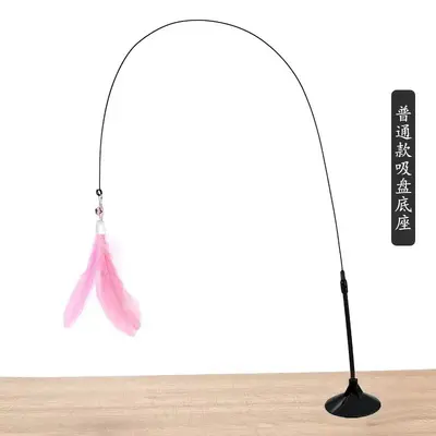 Strong Suction Cup Cat Teaser Wand with Long Pole, Bell Replacement Head, Chew-Resistant - 12