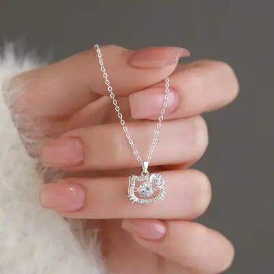 Silber-999-Zirkonia-Katzenhalskettenanhänger, koreanischer Stil