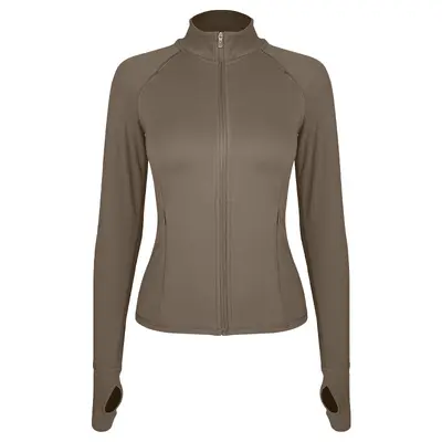 Women's Yoga Jacket, Stand Collar, Slim Fit Zipper, Thumb Loops - 7