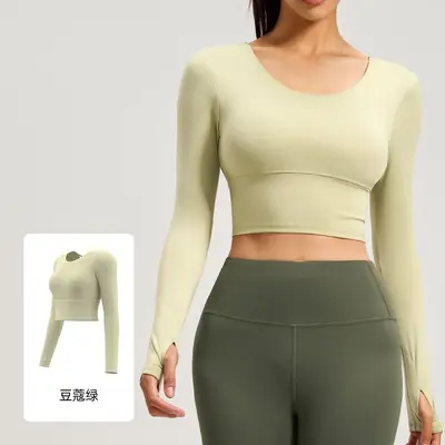 Cross-Back Long-Sleeve Running Yoga Outfit with Chest Pad - 8