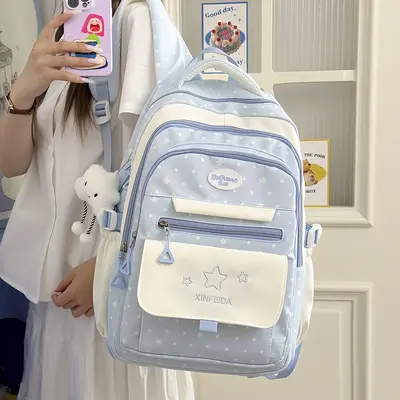 Star Polka Dot Lightweight Backpack for Girl Students - 4