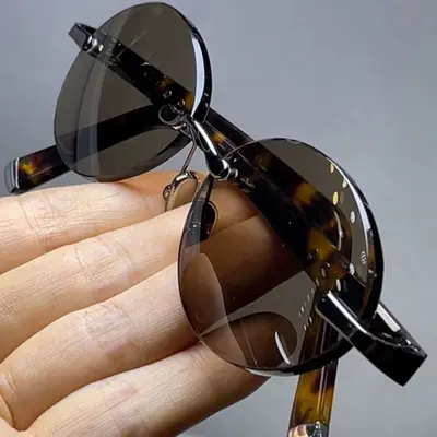Frameless Round Brown Sunglasses - 6