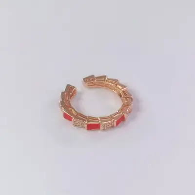 Bao Ge Seiko V Gold Electrolysis Plated Full Diamond Snake Bone Ring, White Mother-of-Pearl Snake-Shaped Open Ring for Women in Light Luxury Style. - 9