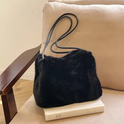 Women's Mink-Style Plush Tote Bag, Large Capacity - 11