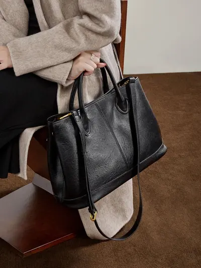 Genuine Leather Large Capacity Women's Tote Handbag, Single Shoulder - 3