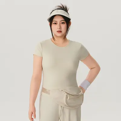 Plus Size Women's Short Sleeve Quick-Dry Yoga and Sports T-Shirt - 11