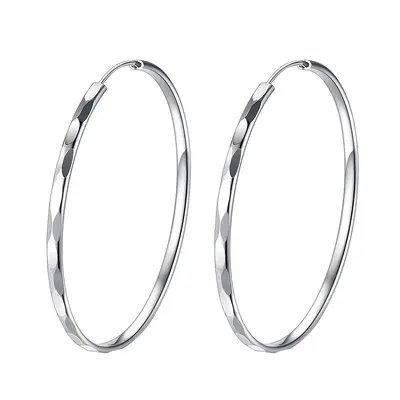 Silver large hoop earrings, round design