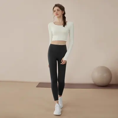 瑜伽服女2025新款健身运动瑜伽上衣专业普拉提纯色长袖套装批发 - 12