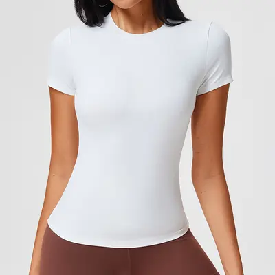 Caijue Kadınlar İçin Normal Omuz Spor Kısa Kollu Tişört, Yüksek Esnek Slim Fit Fitness Üstü, Hafif Dokulu Yoga Üstü. - 8