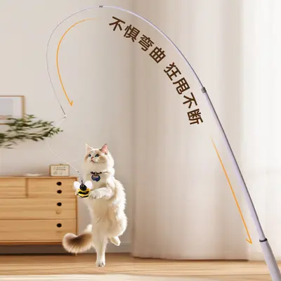 Retractable Long-Pole Cat Teaser Wand with Realistic Bee Toy - 4