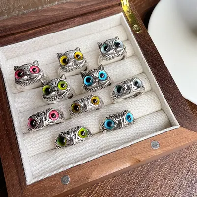 925er Silber Eulen-Ring Vintage-Stil Designer - 4
