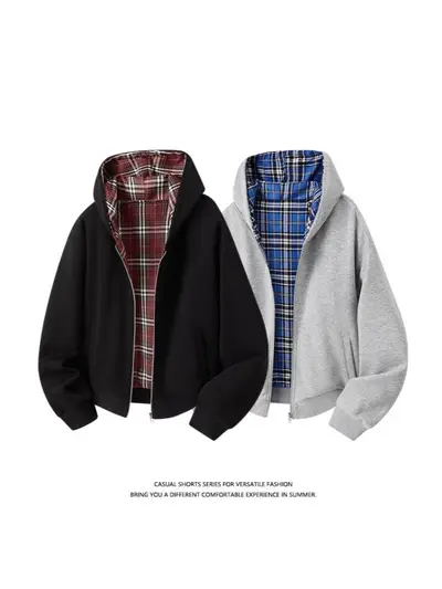 Wendbare Kapuzen-Sweatjacke mit Karo-Patchwork, 2025