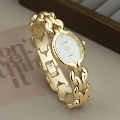 Women's Cuban chain quartz watch multicolor dial - 7