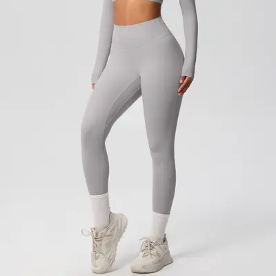 Spot sınır ötesi çift taraflı fırçalanmış dar nefes alabilen düz renk eğitim yoga kıyafetleri kadınlar için sekiz parçalı spor koşu spor kıyafetleri - 12