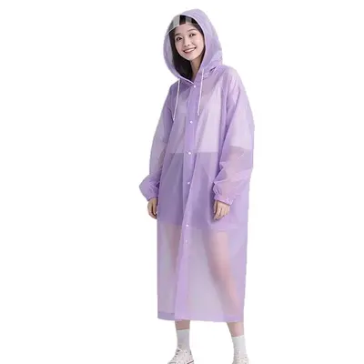 Thick portable EVA raincoat with hood, long model