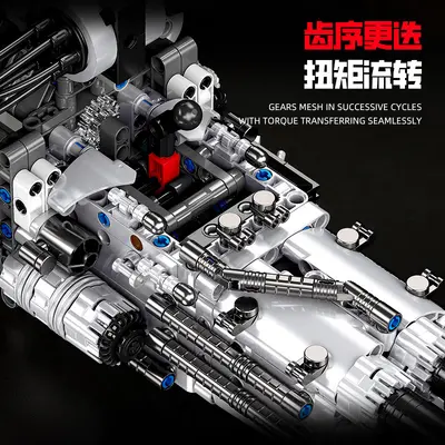 杰星JJ9253V12发动机跑车引擎模型机械组动力拼装积木男孩子玩具