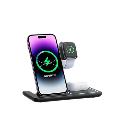 3 in 1 Wireless Şarj Cihazı Telefon Standı Katlanabilir Apple Watch Kulaklık Hızlı Şarj Manyetik Tutma