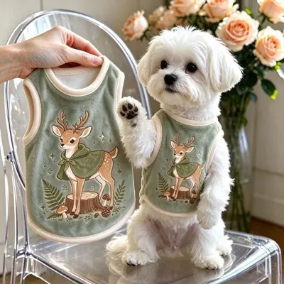 Herbst-Winter Flanell-Hundeweste mit Rehmuster und Leine