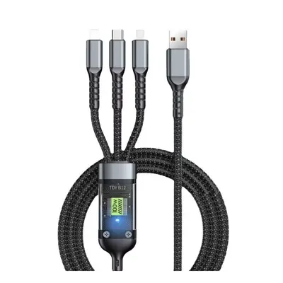 3-in-1 data cable with digital display 100W transparent medium card, suitable for Android, Apple, Type-C, super fast charging - 6