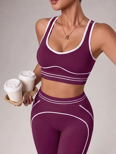 Women's Seamless Sports Set, Bra and Yoga Leggings, Peach Lift Effect