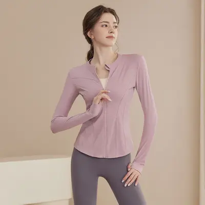 2026 Kadın Yoga Üstü, Uzun Kollu Slim Fit Koşu ve Fitness Ceketi - 8