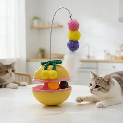 Roly-Poly Fruit Cat Toy with Feather Bell Teaser and Catnip Ball - 7