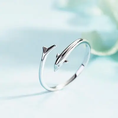 S999 Silber Delfinring Damen offener Ring Größe 18.6 - 2