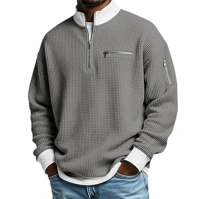 Cross-Border American Amazon Bestseller Stehkragen Kontrastfarben Reißverschluss Kapuzenpullover Herren Sport Fashion Langarm Casual Herrenbekleidung